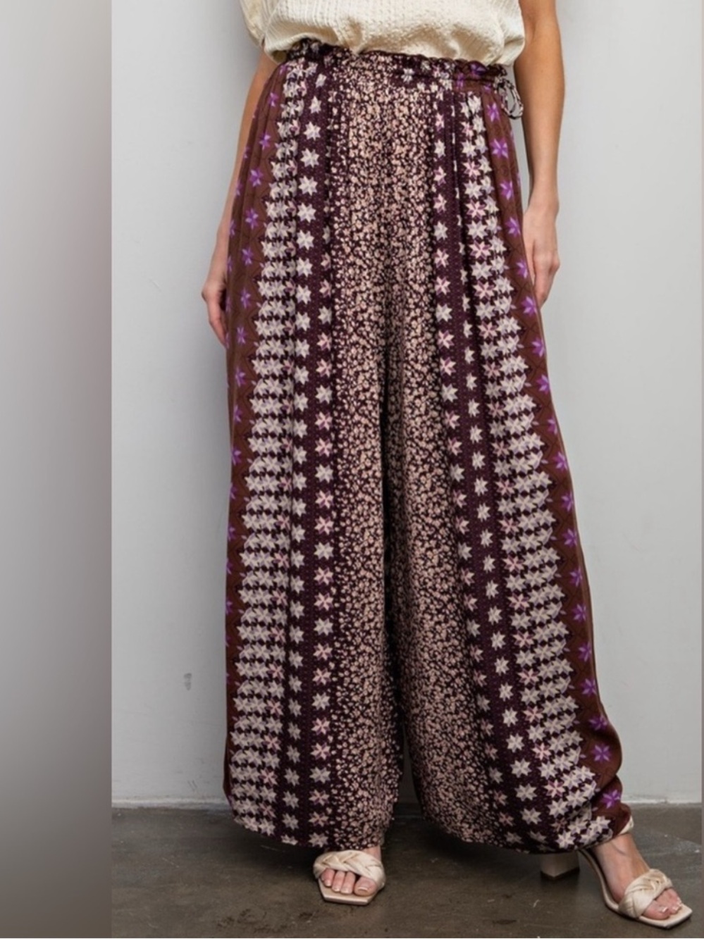 NWT: Easel Boho Mixed Floral Print Wide-Leg Palazzo Pants• Small